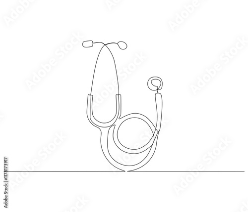 One continuous line drawing of stethoscope. Single line of stethoscope vector illustration
