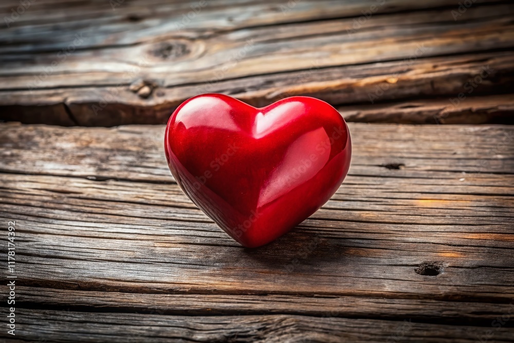 Surreal Red Heart on Rustic Wood: Valentine's Day Background Surreal Red Heart on Rustic Wood: Valentine's Day Background