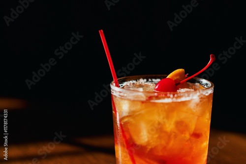 Old fashioned cocktail on bar counter  
