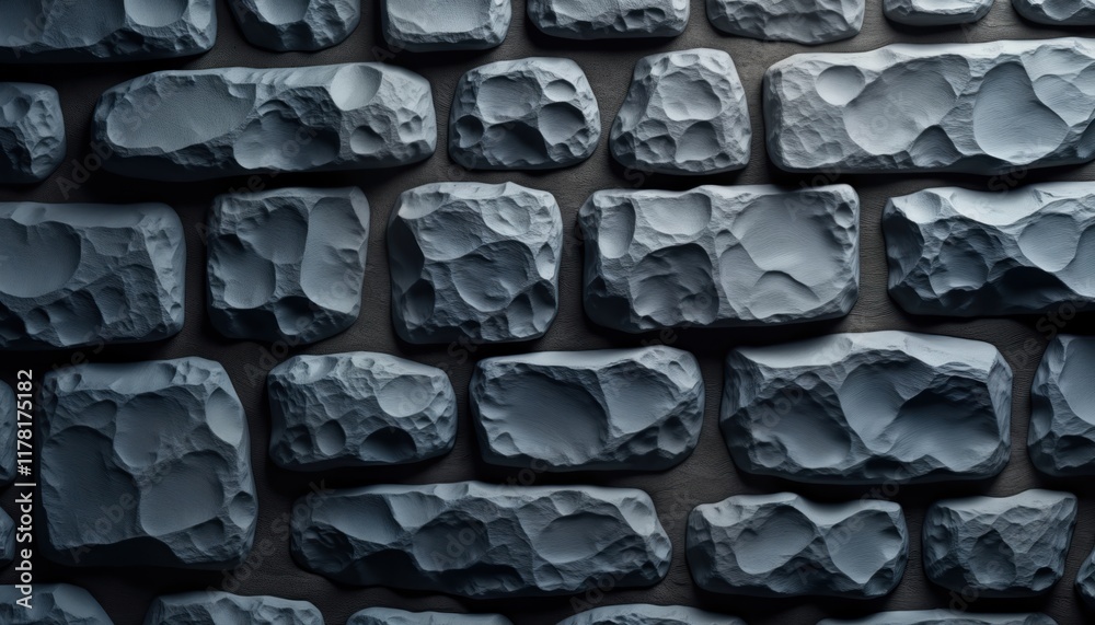 Fototapeta premium Dark gray slate rock wall texture. Natural stone pattern creates seamless tileable surface. Ideal for construction interior design projects. Grunge aged look suggests weathered, eroded stone. Rough