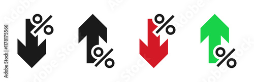 percentage icons, percent arrows icon set . with increase arrow up icon, decrease arrow down icon . profit and lose money vector icons