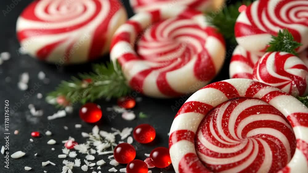 Swirls of peppermint and holiday decor create a festive atmosphere for a winter celebration