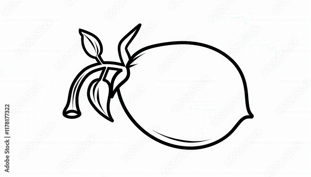 A simple line art drawing of a lemon with stem and leaves. Ideal for culinary logos, recipe illustrations, or educational materials. A simple line art drawing of a lemon with stem and leaves. Ideal for culinary logos, recipe illustrations, or educational materials.