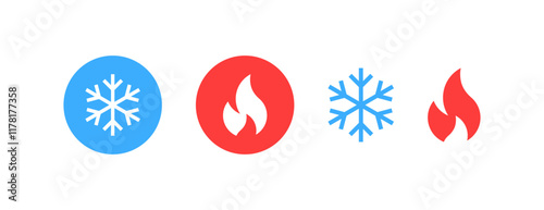 fire and snowlake icon symbol . hot and cold icon sign