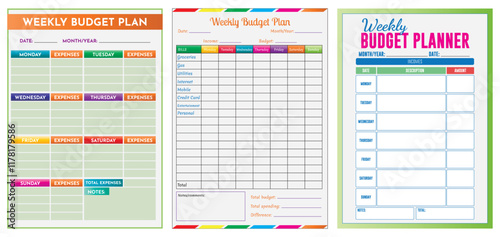 Set Illustration of Monthly Budget Planner Templates for Household and Personal Finance 