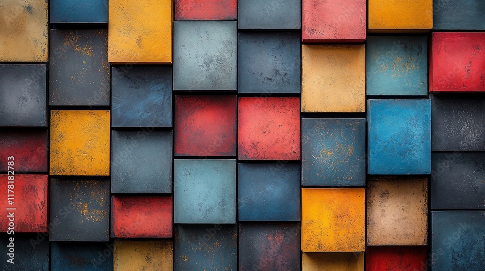 Fototapeta premium Abstract Colorful Square Block Wall Art Design