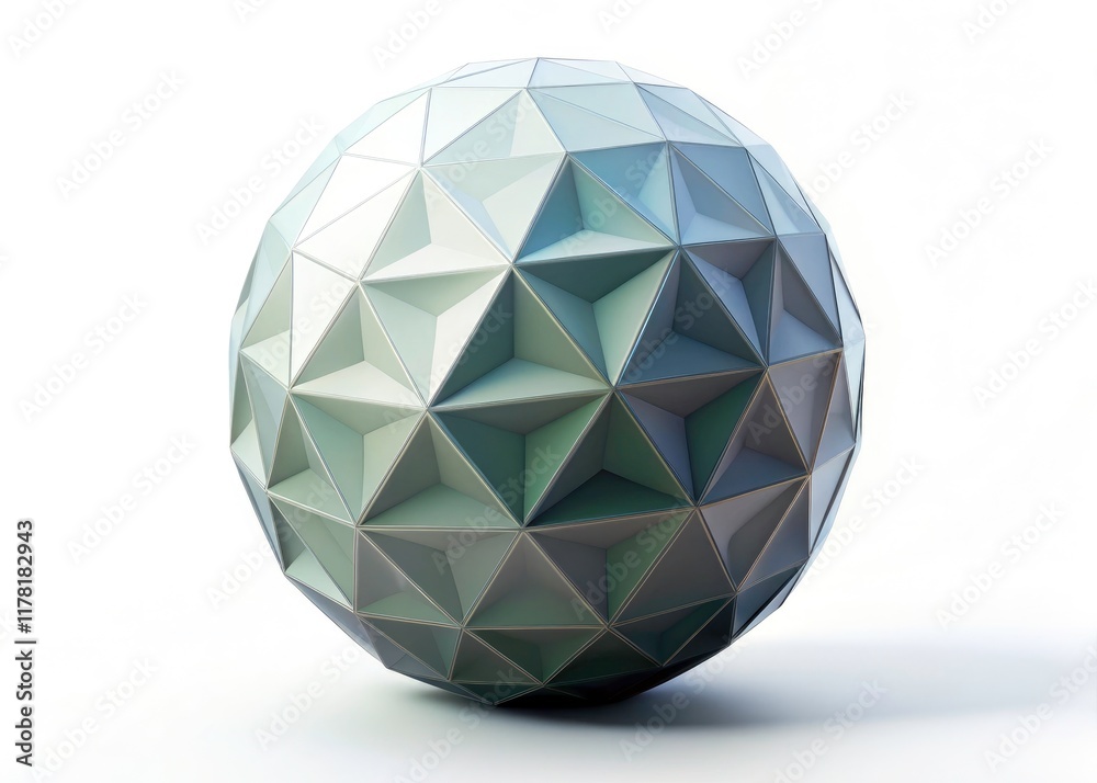High-depth-of-field 3D render of a white, low-poly geometric sphere, ideal as a graphic design element. High-depth-of-field 3D render of a white, low-poly geometric sphere, ideal as a graphic design element.