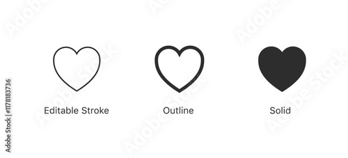 heart icon symbol . Like love icon buttons. add to favorites icon  . Social media notification icons . DITABLE STROKE ICON, outline and filled web icons vector sign