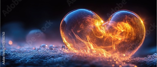 Fiery heart glowing on frosty ground, ideal for Valentine's Day or love themes