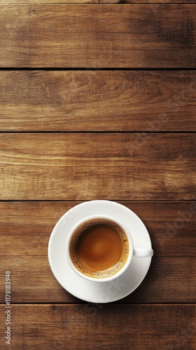 A freshly brewed Italian espresso in a clear cup. Italian espresso on a wooden surface.