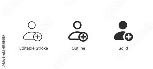 Add friends icon , Add new user with plus symbol , invite icon join sign . DITABLE STROKE ICON, outline and filled web icons vector sign
