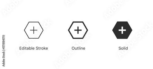 add plus icon symbol . vector create new icon button , add item sign . DITABLE STROKE ICON, outline and filled web icons vector sign