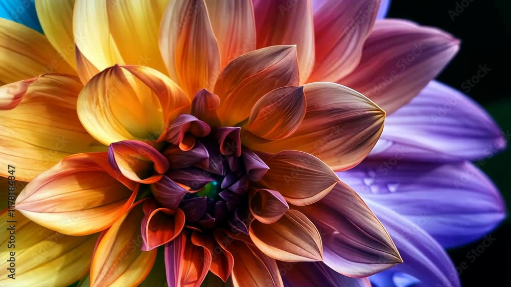 Close-up of a multi-colored flower with abundant petals, a stunning floral display, Ai Generated. Close-up of a multi-colored flower with abundant petals, a stunning floral display, Ai Generated.