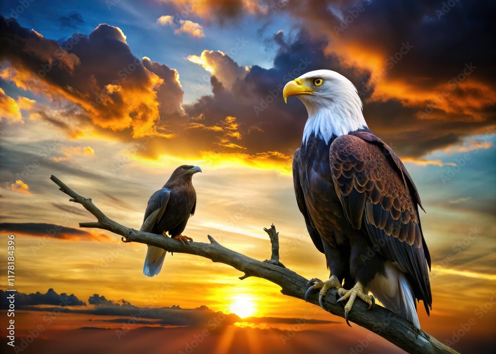 Fototapeta premium Majestic wildlife photography: hand-cut bald eagle and falcon silhouettes command attention.