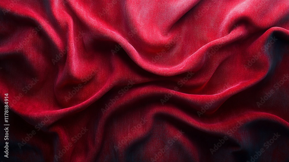 Obraz premium Draped Red Velvet Fabric Showing Texture and Depth