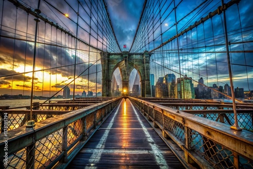 Urban Exploration: Brooklyn Bridge's Steel and Stone Majesty at Dusk