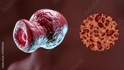 Endemic goiter, 3D illustration and light micrograph photo