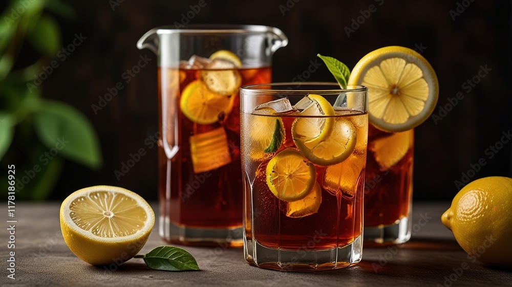 Traditional iced tea with lemon and mint Traditional iced tea with lemon and mint