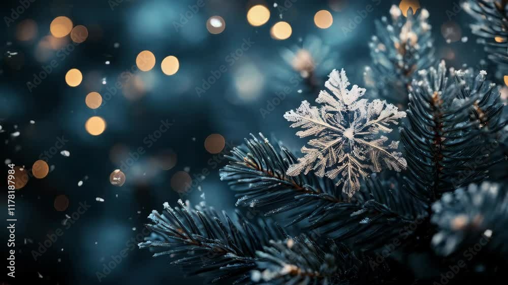 Snowflake is on a tree branch in the snow. 4K Video Snowflake is on a tree branch in the snow. 4K Video