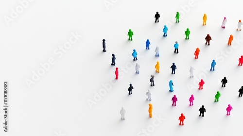 Colorful miniature figures arranged on a white background.