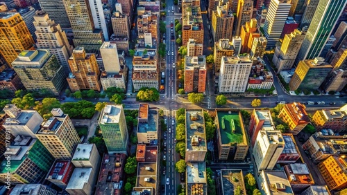 Vertical Symmetry NYC Street Scene Drone Photography Wallpaper - Stunning Big City Perspective