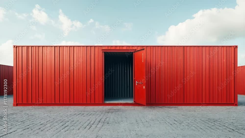Red building with a door and a window. 4K Video Red building with a door and a window. 4K Video