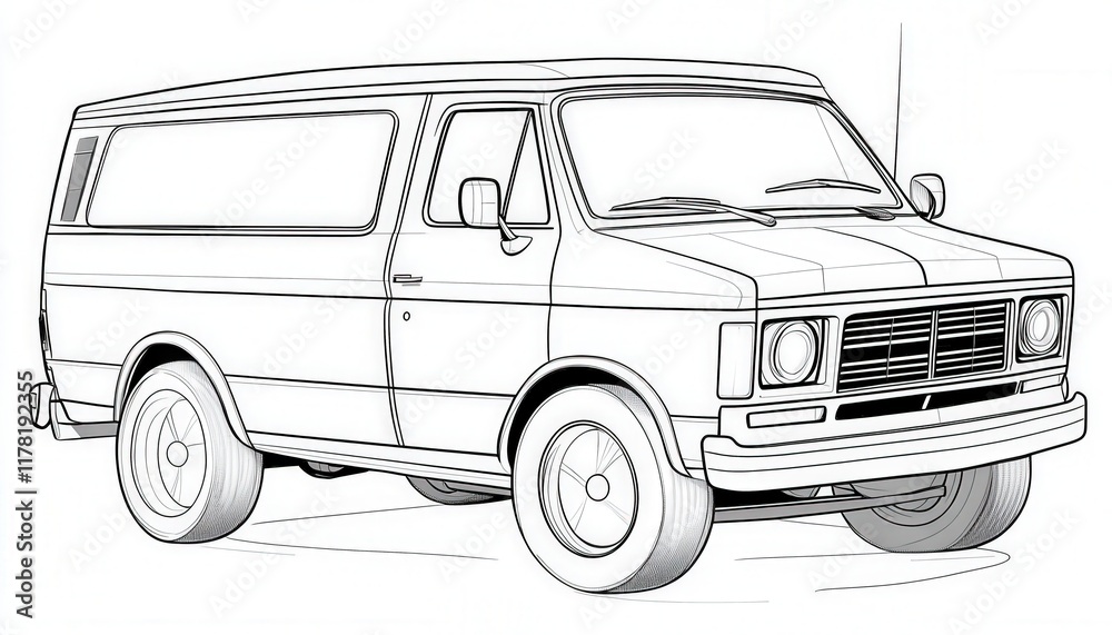 A classic van line art drawing perfect for coloring activities or vintage car enthusiasts. Ideal for t-shirt designs or posters. A classic van line art drawing perfect for coloring activities or vintage car enthusiasts. Ideal for t-shirt designs or posters.