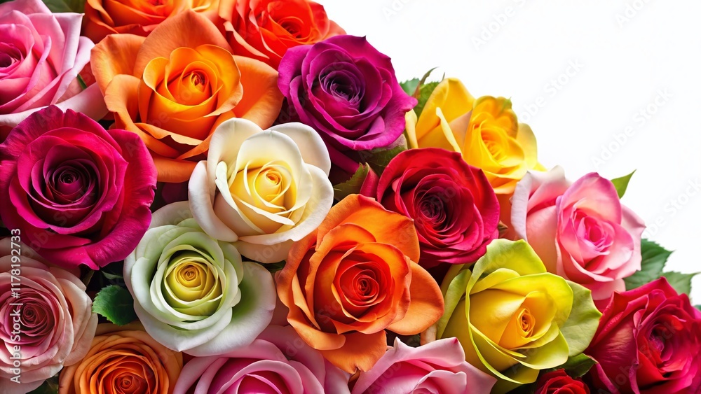 Fototapeta premium Vibrant Collection of Colorful Roses Isolated on White Background - PNG Stock Photo