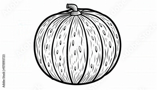 Hand-drawn pumpkin illustration in woodcut style. Ideal for autumnal designs, harvest festivals, or Thanksgiving themes. Use for prints, logos, or web graphics. photo