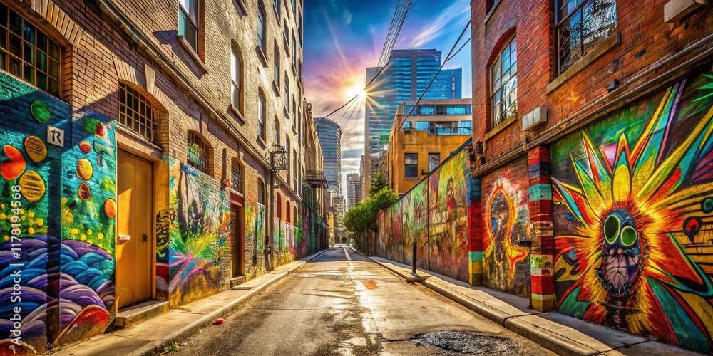 Fototapeta premium Vibrant Graffiti Art in Toronto Alleyway - Urban Street Art Photography