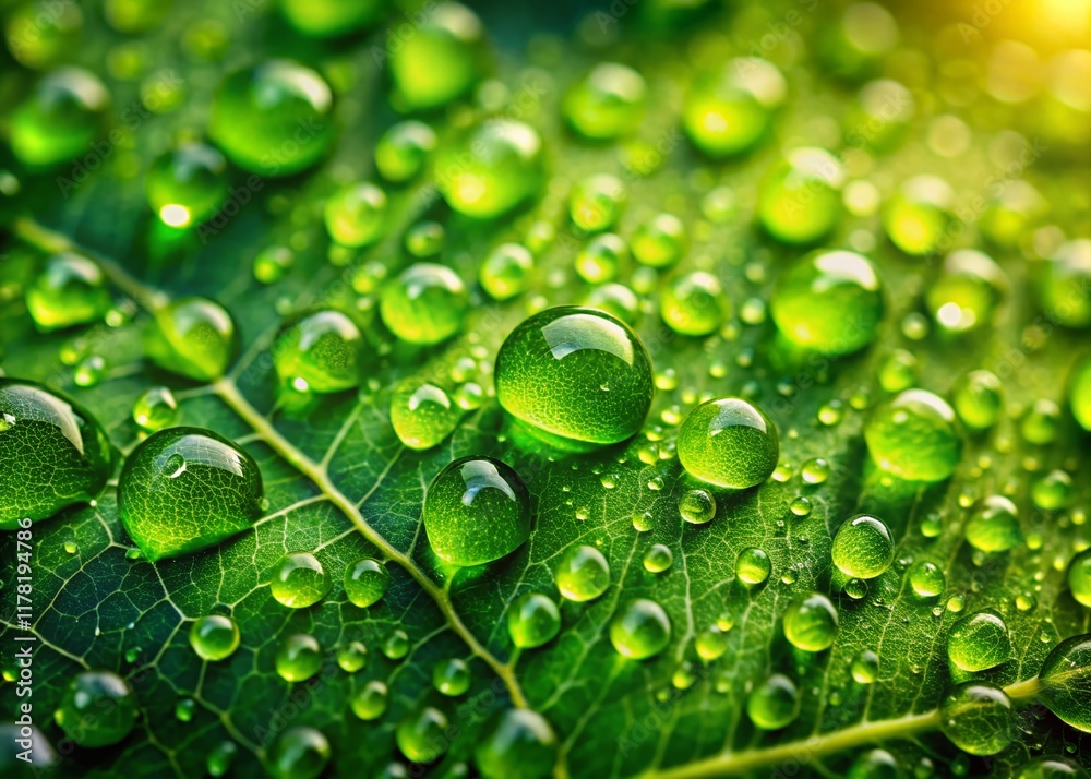 Vibrant Green Leaf with Dew Drops - Close-Up Macro Photography Vibrant Green Leaf with Dew Drops - Close-Up Macro Photography