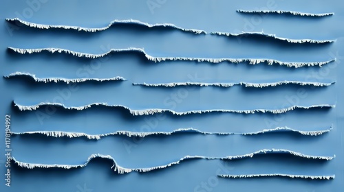 Rough ripped denim, visible threads, destroyed blue jeans texture
