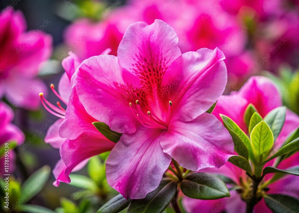 Fototapeta premium Vibrant Hot Pink Azalea Blossoms Close-Up Stock Photo