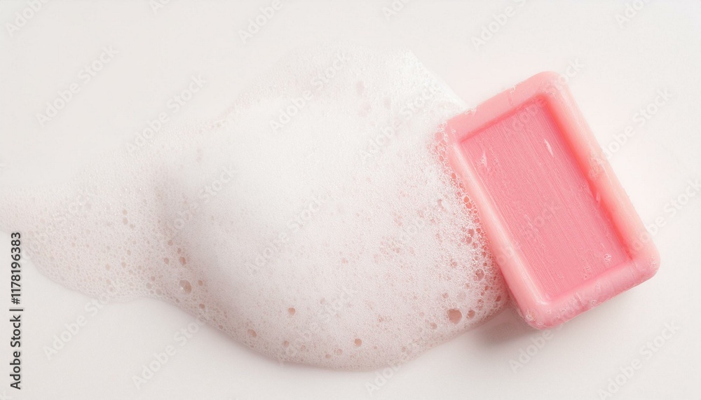 Fototapeta premium Piece of soap and foam on white background