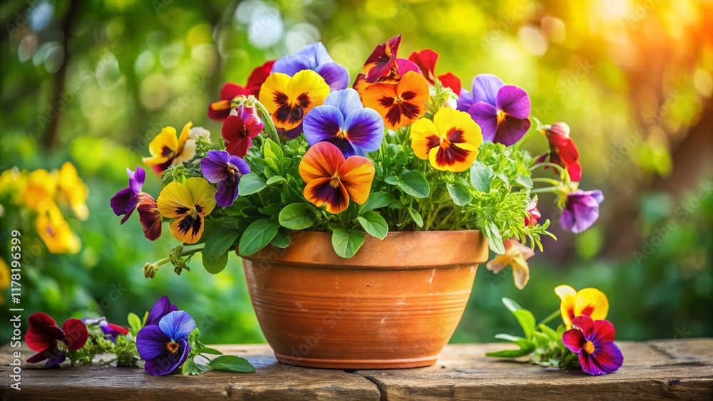 Vibrant Pansies in Rustic Pot: Cheerful Spring Flowers for Home Decor Vibrant Pansies in Rustic Pot: Cheerful Spring Flowers for Home Decor