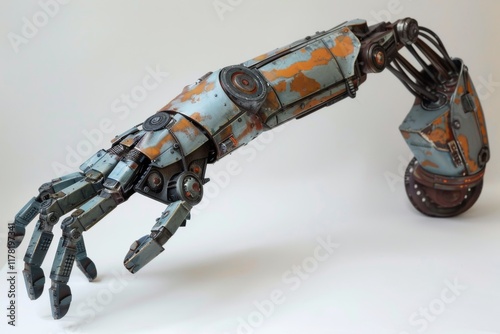 Rustic robot arm with weathered metal photo