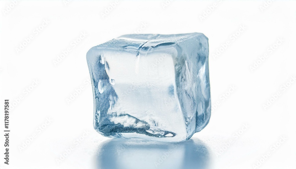 Fototapeta premium One crystal clear ice cube isolated on white 