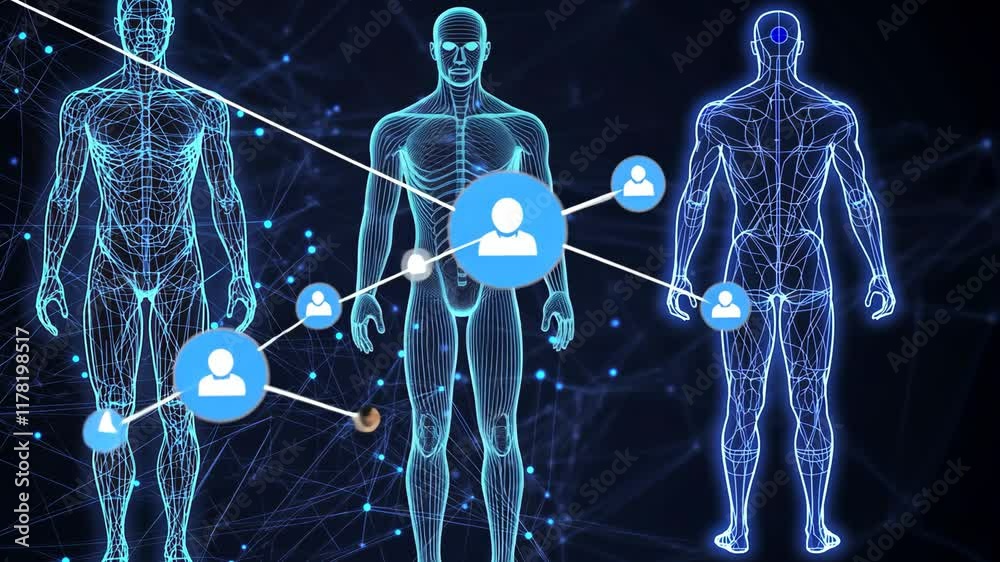 A futuristic figure glowing blue in cyberspace embodies innovation in science and engineering, representing a new frontier in technology and creativity within a complex digital realm