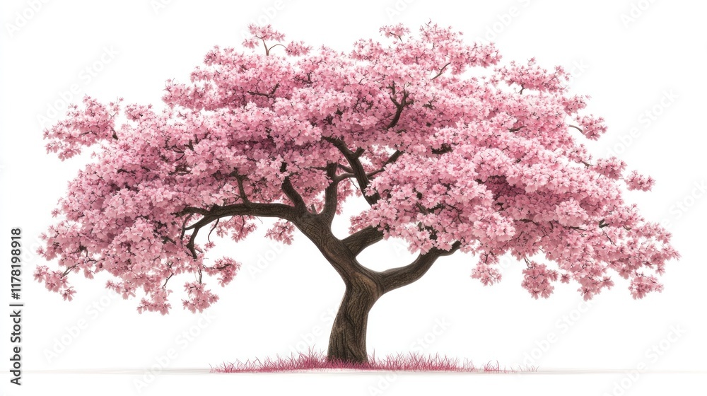 Obraz premium Full bloom pink cherry blossom tree isolated on white background.