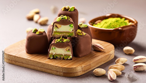 dubai chocolate bars filled with pistachio cream photo