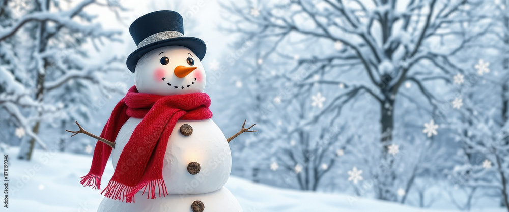 Obraz premium Charming Snowman in a Winter Wonderland with Snow-Covered Trees