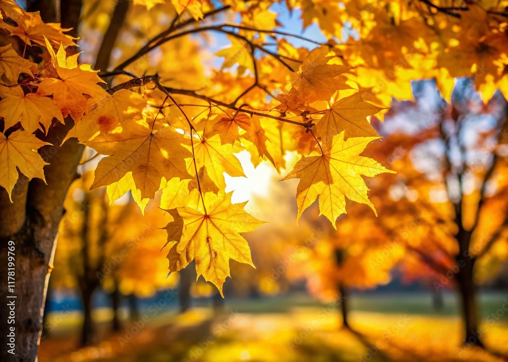 Vibrant Yellow Maple Leaves on Tree, Sunny Autumn Day, High-Resolution Stock Photo Vibrant Yellow Maple Leaves on Tree, Sunny Autumn Day, High-Resolution Stock Photo