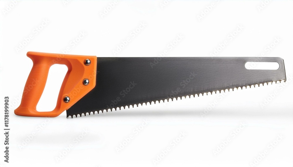 Wood saw handle isolated. Wood saw with orange plastic handle isolated on white background
Wood saw handle isolated. Wood saw with orange plastic handle isolated on white background
