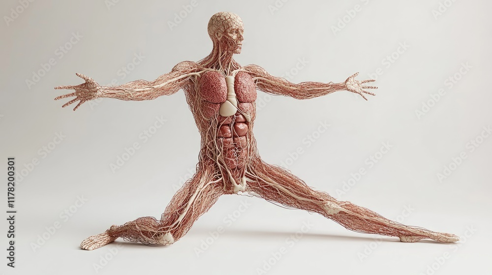 Comprehensive 3D illustration of human lymphatic system, isolated on white background
