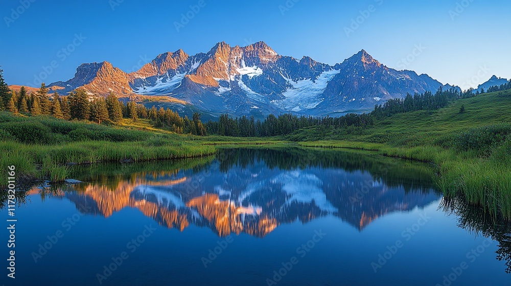 Obraz premium Mountain Reflection In Calm Alpine Lake At Dawn
