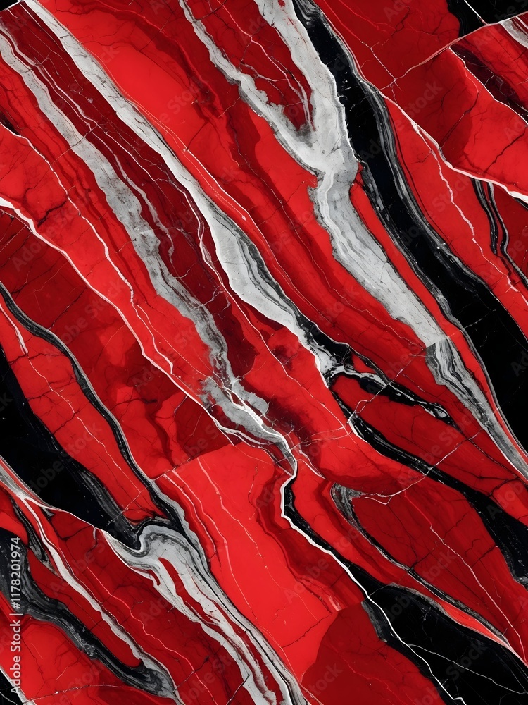 Obraz premium Abstract Red and Black Marble Background with White Veins and Diagonal Pattern for Modern Design