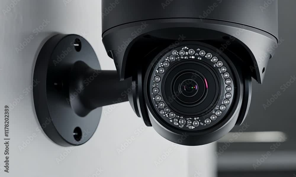 Close-Up of Rotating Surveillance Security Video Camera in Motion, Featuring Advanced Technology and Monitoring Features, Ideal for Security, Surveillance, and Digital Protection Themes Close-Up of Rotating Surveillance Security Video Camera in Motion, Featuring Advanced Technology and Monitoring Features, Ideal for Security, Surveillance, and Digital Protection Themes