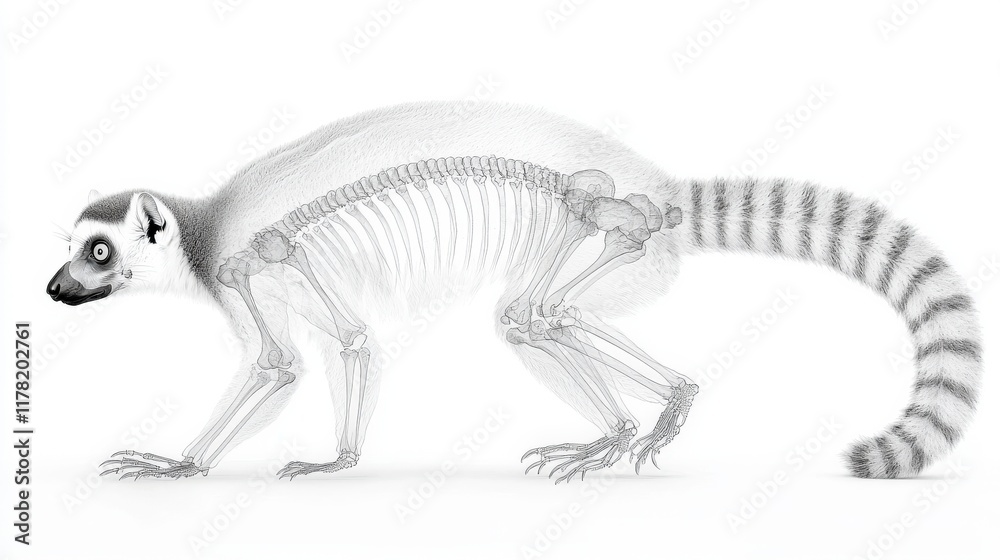 Obraz premium X-ray illustration of a lemur skeleton showcasing detailed anatomical structure and unique features