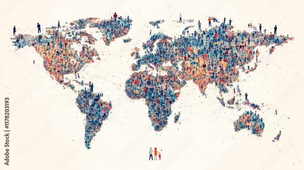 Fototapeta premium Global social media network, Digital world map with users worldwide connections 