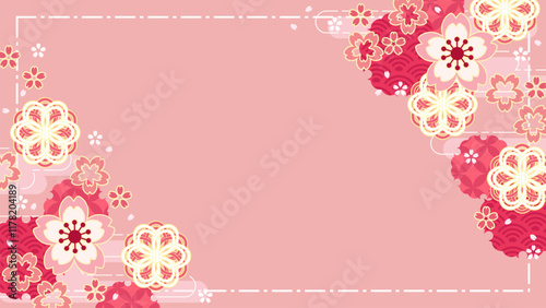かわいい桜の花の背景イラスト、和風の素材